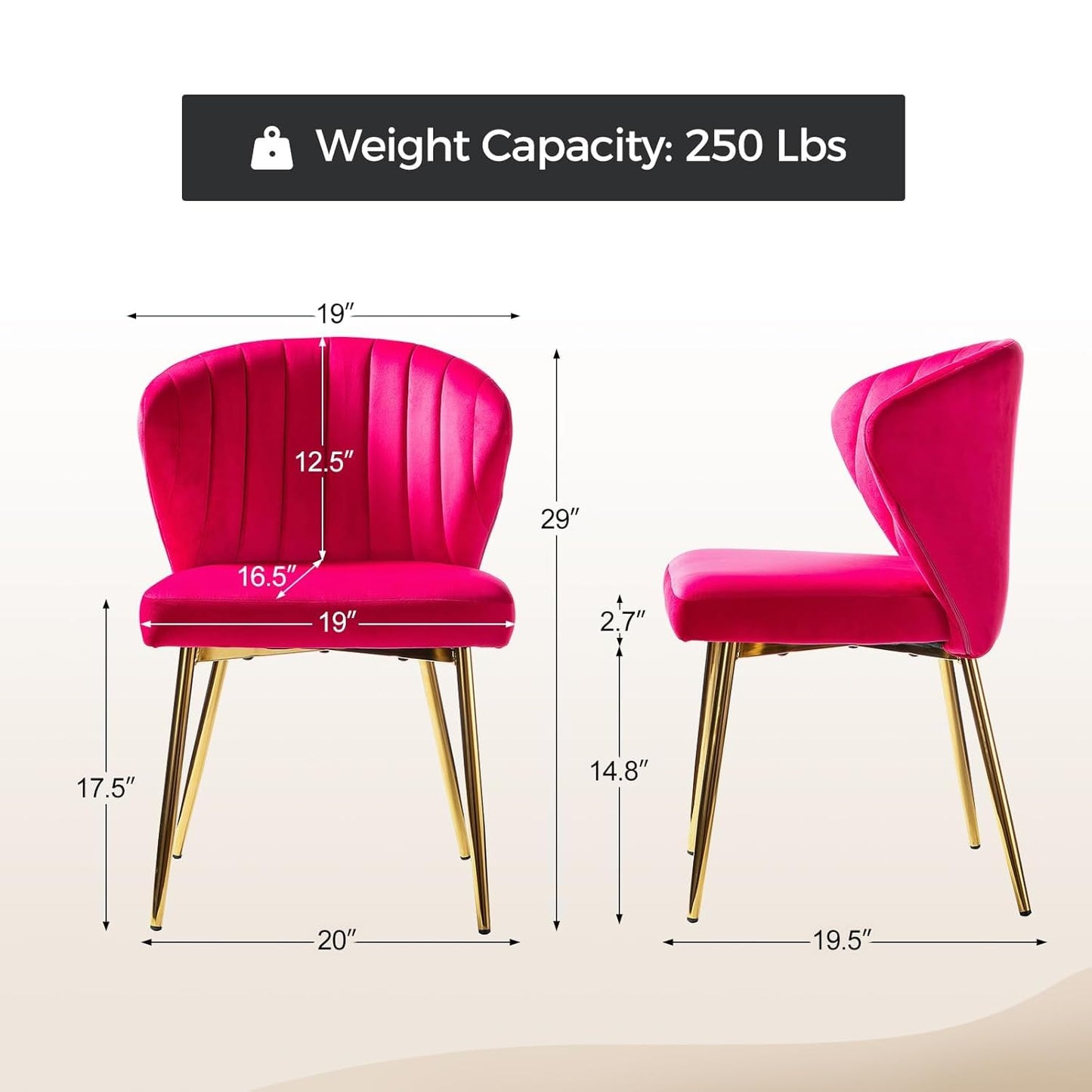 Hot ink Velvet Channel Tufted Dining Chair with Gold Metal Legs (Copy)