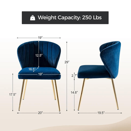 Modern Armless Dining Chair in Navy Blue Velvet and Gold Finish