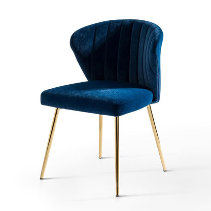 Modern Armless Dining Chair in Navy Blue Velvet and Gold Finish
