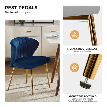 Modern Armless Dining Chair in Navy Blue Velvet and Gold Finish