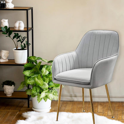AFLECT Modern Grey Upholstered Chair with Gold Metal Legs