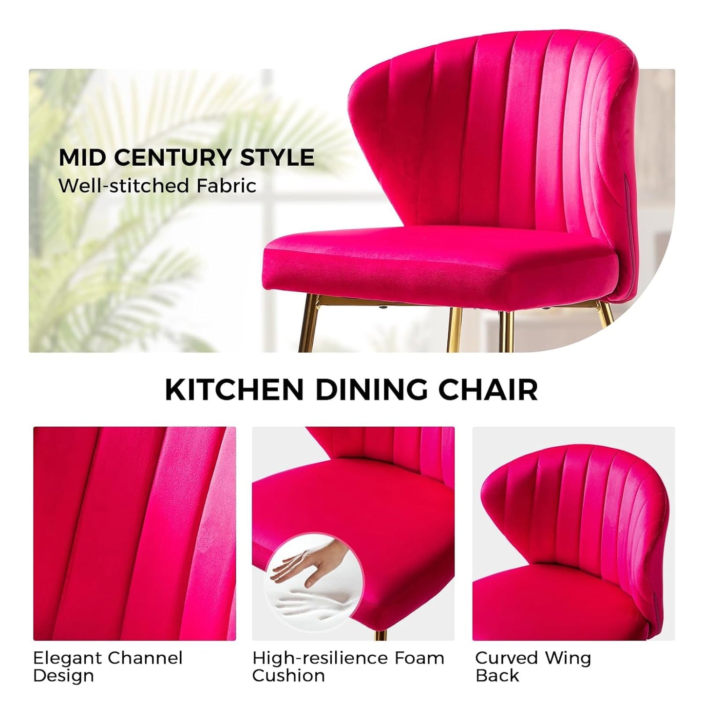 Hot ink Velvet Channel Tufted Dining Chair with Gold Metal Legs (Copy)