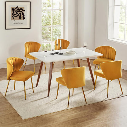 Mustard Yellow Velvet Channel Tufted Dining Chair with Gold Metal Legs