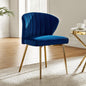Modern Armless Dining Chair in Navy Blue Velvet and Gold Finish