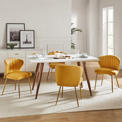Mustard Yellow Velvet Channel Tufted Dining Chair with Gold Metal Legs